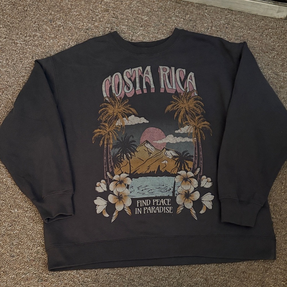 Hollister Dark Gray Costa Rica Graphic Crewneck Sweater